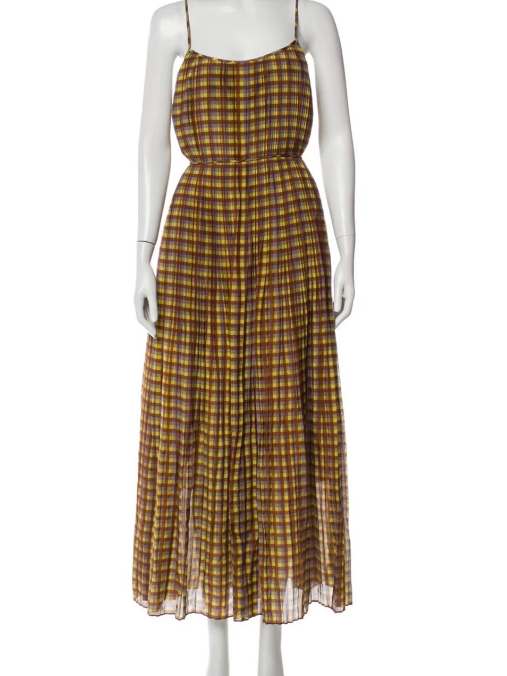 Tory Burch Plaid Maxi Dress in Mustard Yellow